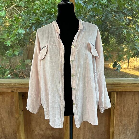 New Collection Women's 100% Linen Light Pink Jacket Size L - Picture 1 of 9